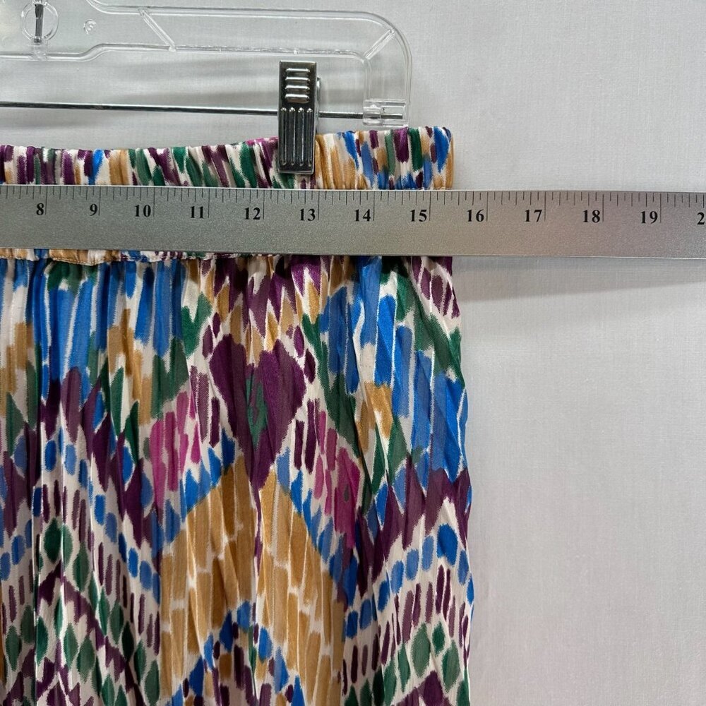 Lascana Pleated Midi Skirt Size 8 Geometric Ikat Lined Elastic Waist Multi-Color - Picture 8 of 12